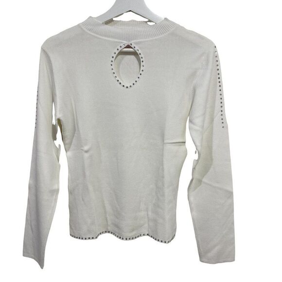 Petalz Designs cold shoulder white embellished peep hole long sleeve medium - Picture 1 of 6